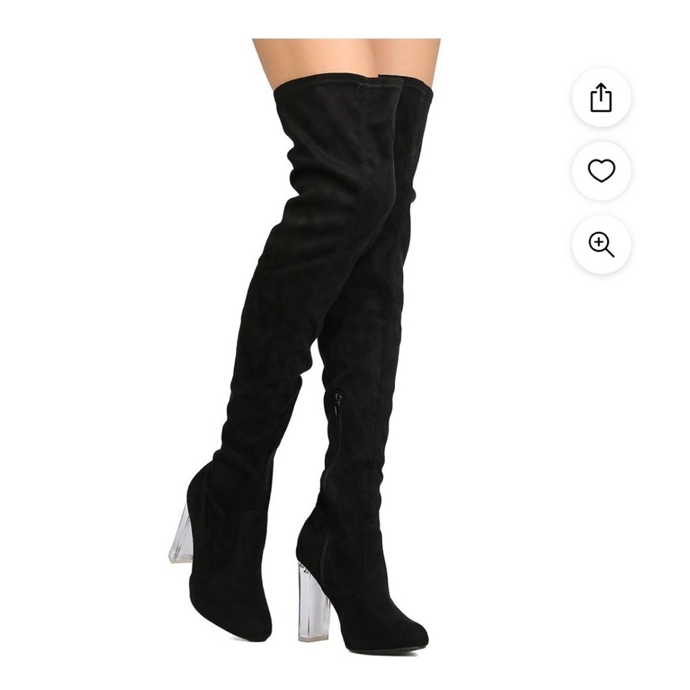 Wild Diva Blossom Faux Suede Thigh High Lucite Block Heel Boot, Size 7
